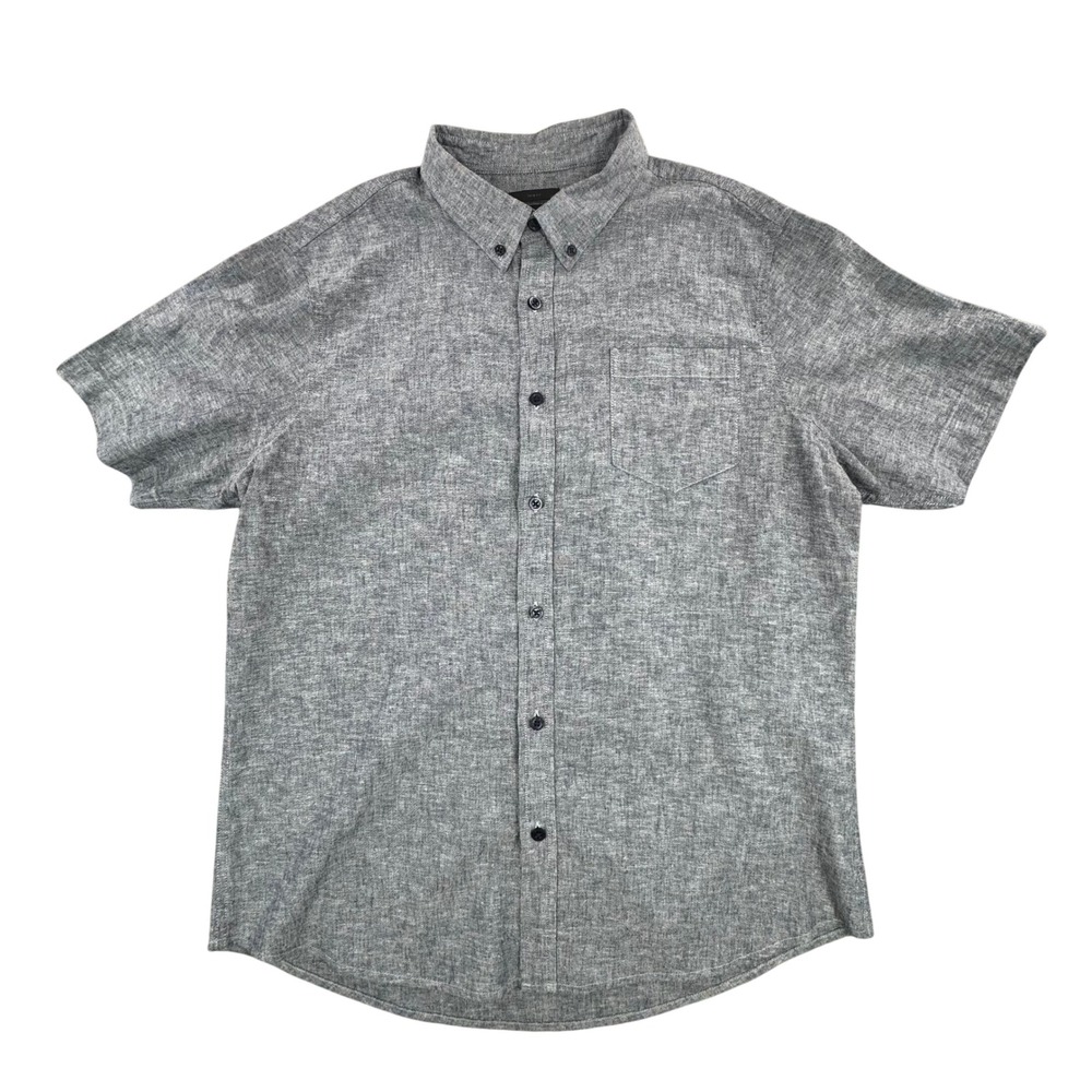 14th & Union Mens XL‎ Grey Linen Blend Short Sleeve Button Down Trim Fit Shirt